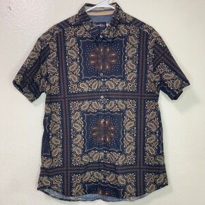 Vintage Haiku Collective Mens Size Large Navy Bandana Paisley Print Cotton Shirt